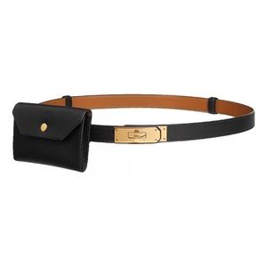 Hermes Kelly Pocket Belt, Black with Gold Hardware